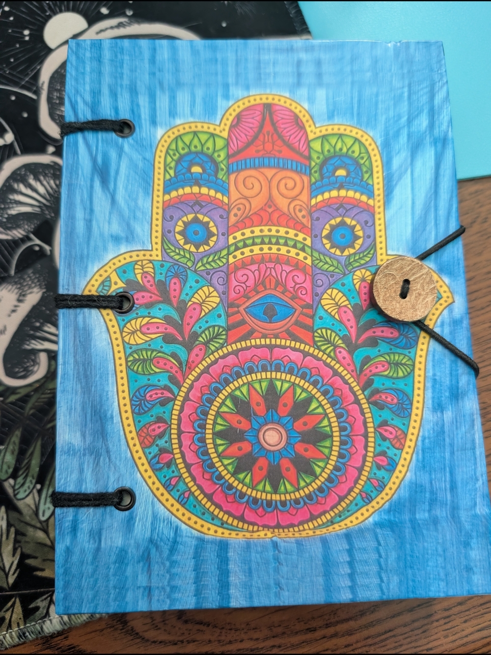 Journals - Colorful Hamsa Handmade, Engraved Wood: Mushrooms